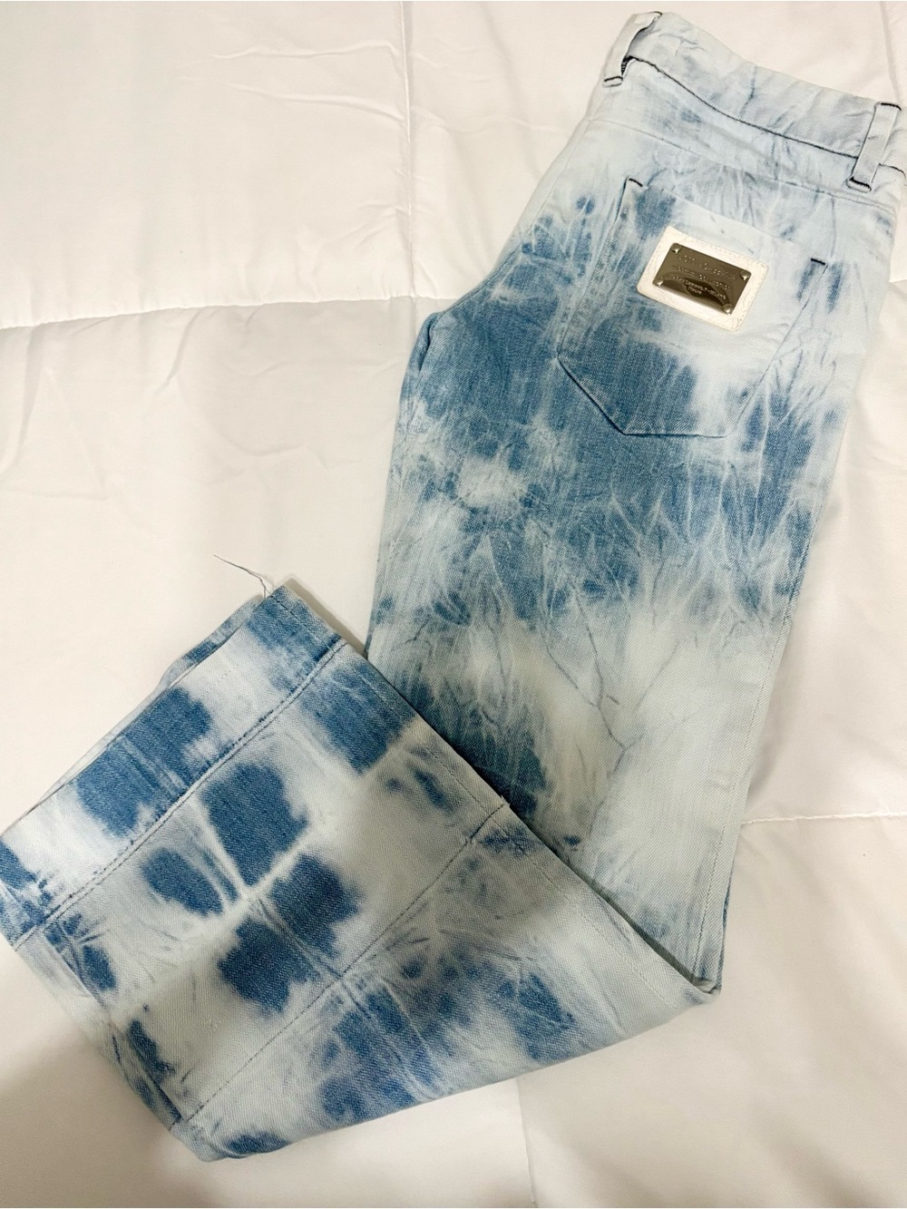 Vintage Dolce&Gabbana Light Blue Tie-Dye Acid Wash Cropped Jeans sz40  EUC